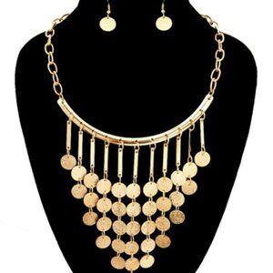 Dainty Round Beads Gold Metal Drop Necklace Set